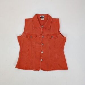 Y2K Orange Denim Vest Jean Sleeveless Bright
